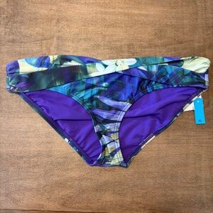 NEW Sunsets Sash Low Rise Swim Bottoms 14B Retreat Floral Print Purple Green